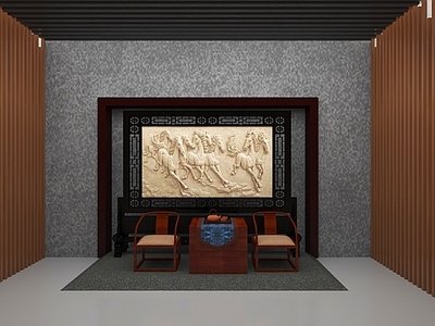 新中式屏风 中式屏风 马浮雕 太师椅