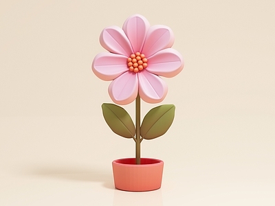 现代花盆 卡通花盆盆栽绿植 鲜花花卉花体花朵 美陈道具场景氛围 装饰饰品IP设计 手办摆件雕塑摆件