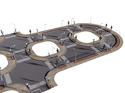 现代简约其他公共建筑 现代道路 马路 十字路口 圆形路口