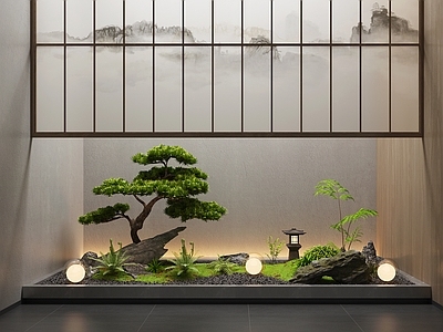 新中式禅意室内景观 室内景观 景观小品 绿植景观 庭院景观 楼梯景观