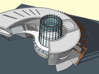 现代酒店建筑 现代会所接待中心 半圆建筑 螺旋建筑