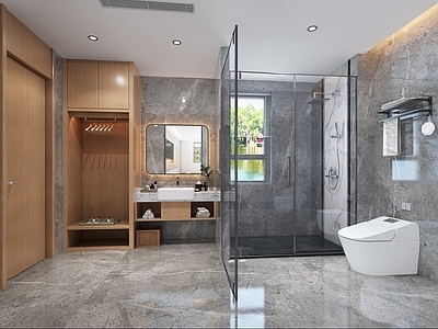 现代新中式酒店卫生间 酒店卫生间 淋浴房