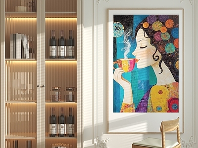 奶油酒柜 奶油风酒柜 装饰挂画