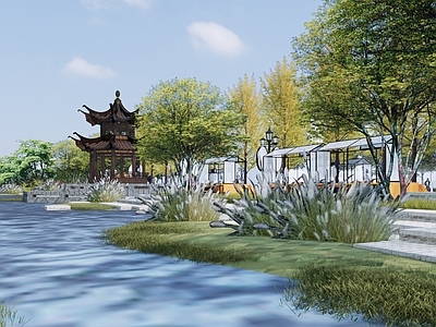 现代滨水景观 景观码头 滨水景观 沿河景观步行道 沿河夜市景观商业 景观活动滨河步道