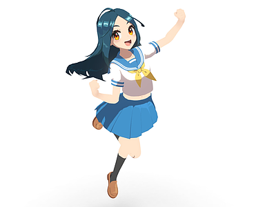 女人 日系女学生 白色校服 蓝色超短裙迷你裙 卡通美少女 可爱萝莉
