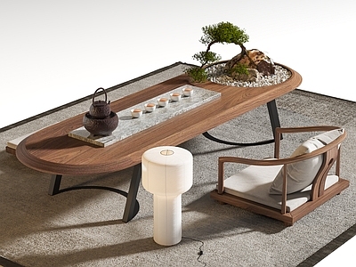 日式新中式茶桌椅 踏上茶桌椅 榻榻米茶桌椅 榻榻米茶椅 台灯 茶具
