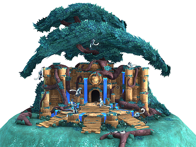 现代艺术风格建筑 猴庙 卡通建筑 森林城堡 猴子神庙 魔幻城堡