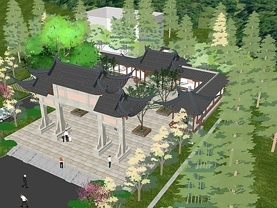 新中式中式古建筑 中式连廊 中式牌坊 中式庭院 庭院建筑 中式古建筑
