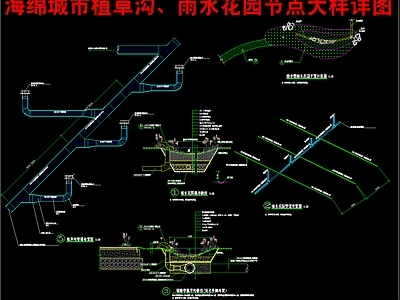 景观节点 海绵城市植草沟 雨水花园节点大样 施工图