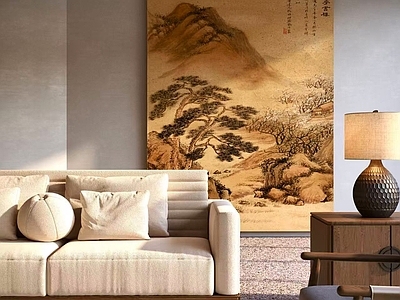 中式新中式多人沙发 中式 沙发 组合 古画