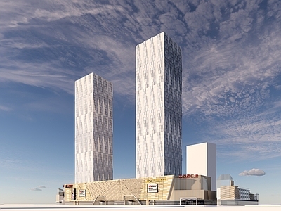 现代简约商场建筑 商业高层 商业裙楼 万达商场 万达酒店 万达金街