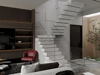 现代极简楼梯间 客厅楼梯 极简楼梯 大理石楼梯