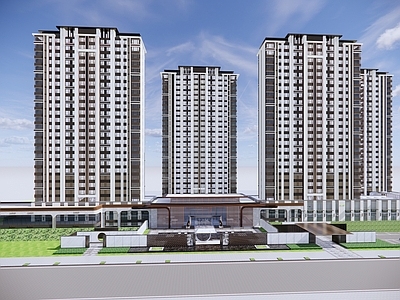 现代新中式售楼处建筑 商业建筑售楼处建