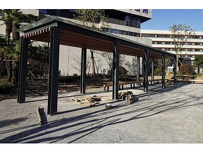 综合性公园 钢结构廊架 防腐木景观坐凳 特色坐凳 钢结构亭廊 施工图