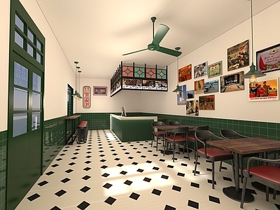复古快餐店 年代复古邮局 拍照打卡店铺门头 80年代老旧 餐厅老照片 电风扇餐桌椅吧台