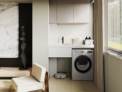 现代极简阳台 生活阳台 休闲阳台 现代滚桶洗衣机