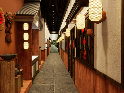 新中式原木中餐厅 餐饮过道 土菜馆过道 中餐厅 火锅店 新中式餐厅