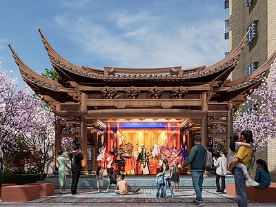 中式商业景观 城市更新旧改街区 文化商业街区 中式小品景观亭 特色铺装 传统氛围街区