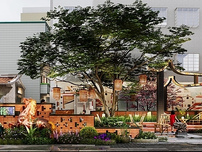 中式商业景观 城市更新旧改街区 文化商业街区 中式庭院花园景观 特色铺装 中式小品构筑