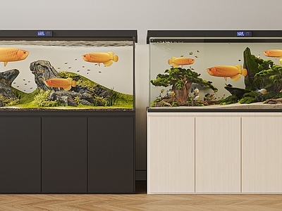 现代新中式鱼缸 现代鱼缸 水族箱 金龙鱼