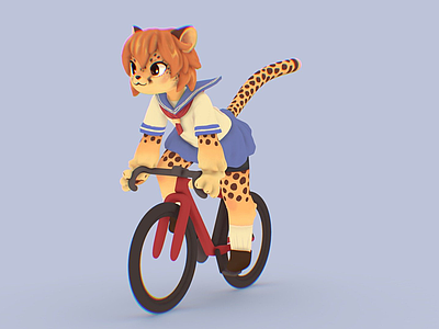 虚拟人物 人画猎豹 猫 自行车