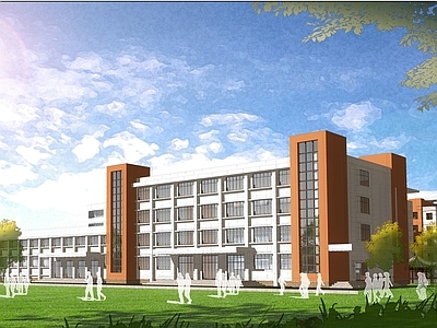 现代学校建筑 教学楼学校 学校操场