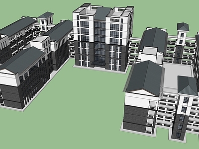 中式学校建筑 教学楼学校