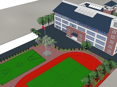 现代学校建筑 教学楼学校 学校操场