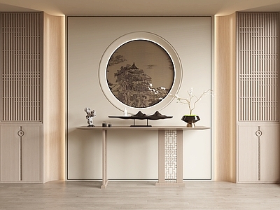 新中式中式背景墙 新中式背景墙 中式玄关柜 新中式端景台 壁画背景墙 卧室背景墙
