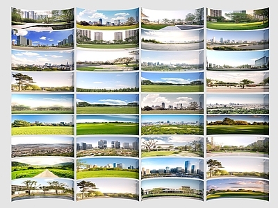 现代景观公园 远景树林 球天背景林 环形树林 外景建筑 外景树林