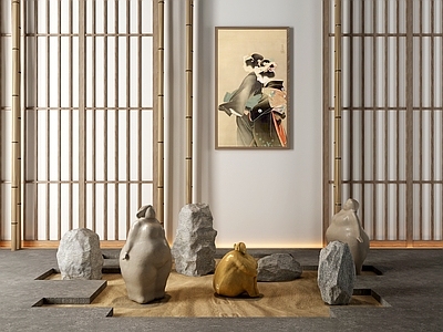 现代新中式景观雕塑 雕像 石头 景观小品 摆件
