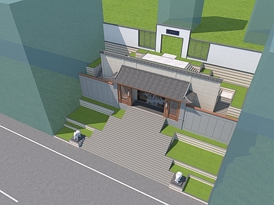 中式高层住宅 小区大门 古建屋顶 中式门头