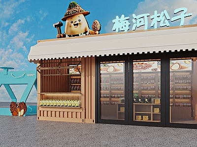 现代极简零食店 集装箱小吃车 礼袋设计 展示柜 遮阳棚 卡通人物