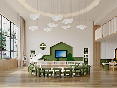 极简北欧幼儿园 活动室 幼儿园教室 幼儿园走廊