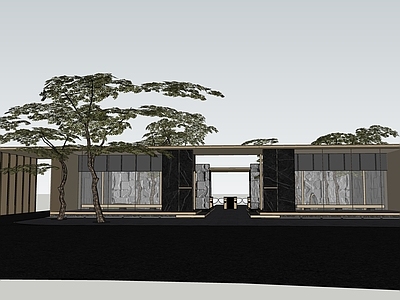 现代小公建 宋式小区入口 小庭院