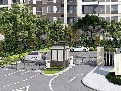 现代小公建 岗亭 玖悦府 小区入口 道闸