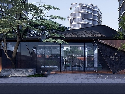 现代小公建 龙湖金茂 社区大堂 豪宅小区入口 示范区 曲线弧形