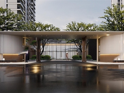 现代小公建 豪宅小区 入口大堂 示范区 围墙 建筑连廊