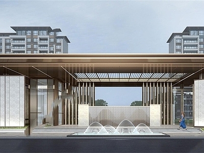 现代小公建 新中式高档 豪宅小区入口 示范区