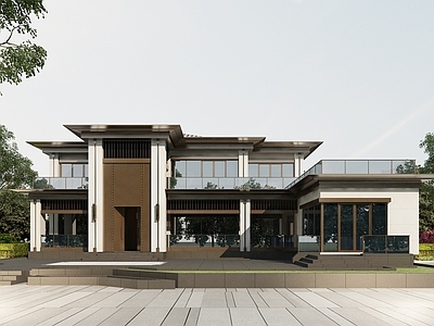 现代新中式别墅外观 独栋别墅 现代别墅 新中式别墅 农村自建房