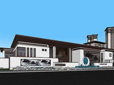 现代新中式小区建筑 别墅 示范区