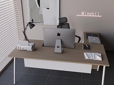 北欧意式办公桌椅 意式简约办公桌椅 打印机台灯 台式笔记本电脑