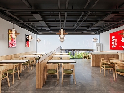 现代新中式火锅店 二楼 卡座 餐桌 火锅桌