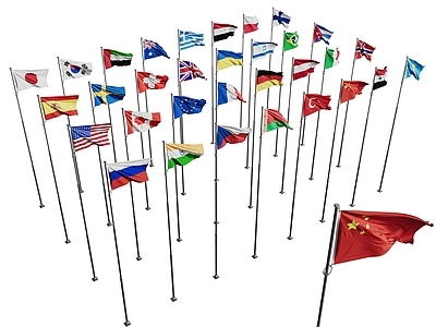 现代摆件组合 现代国旗 国旗组合