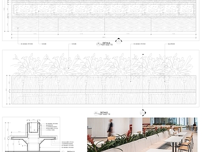 卡座节点 绿植卡座 室内景观树池 卡座长椅 施工图