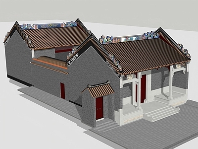 中古中式古建筑 岭南 祠堂 中式 辘筒 广府