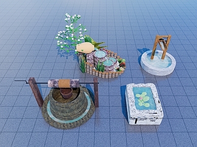 新中式庭院小品 禅意庭院小品 水钵 水井 石臼