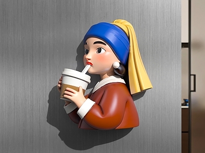现代艺术装置 冰箱贴 戴珍珠的女人 奶茶女人 文创产品 文旅产品