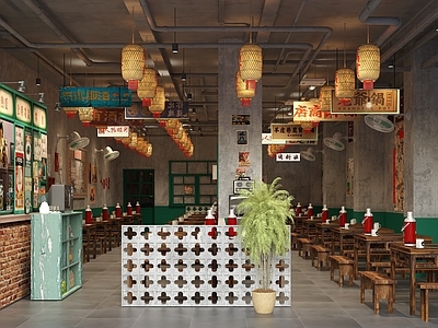 复古其他餐饮空间 市井风餐饮店 复古风餐饮店 碳炉鸡煲 怀旧风餐饮店 复古风室内