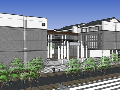 中式学校建筑 教学楼学校
